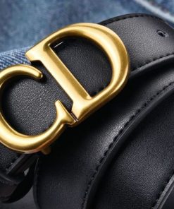 CD Black Leather Belt 3.5cm Wide - Length 110cm - One Only