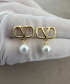 Gold Pearl Valentino Earrings