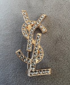 YSL Rose Gold Diamante Brooch