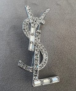 YSL Silver Diamante Brooch