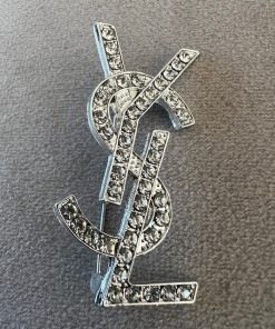 YSL Silver Diamante Brooch
